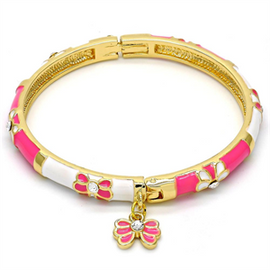 Pink and White Butterfly Design Individual Bangle