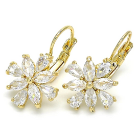 Gold layered leverback flower design earring