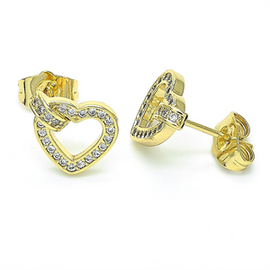 Heart Design Stud Earring with White Micro Pave