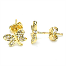 Butterfly Design Stud Earring with White Micro Pave