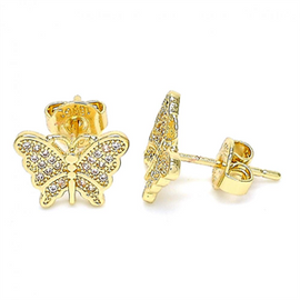 Butterfly Design Stud Earring with White Micro Pave