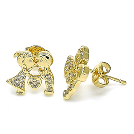 Little Boy and Little Girl Design Stud Earring with White Micro Pave