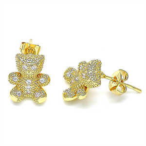 Teddy Bear Design Stud Earring with White Micro Pave