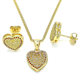 Heart Design Earring and Pendant Set with Garnet Micro Pave